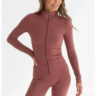 Light weight full zipper long sleeve gym jackets slim fit active jackets