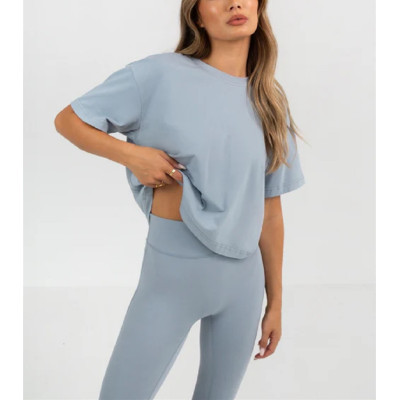 Crew neck loose fit sports tees cropped athleisure short sleeve t shirts