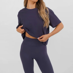 Crew neck loose fit sports tees cropped athleisure short sleeve t shirts