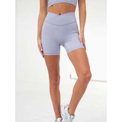 Crossover waist yoga shorts with seamless front high waist buttery soft biker shorts