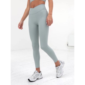 Crossover waist seamless front yoga leggings ankle length form fitting fitness tights