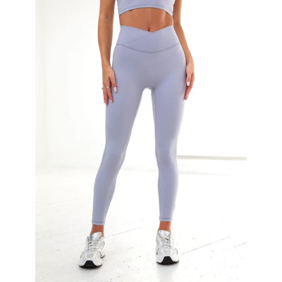 Crossover waist seamless front yoga leggings ankle length form fitting fitness tights