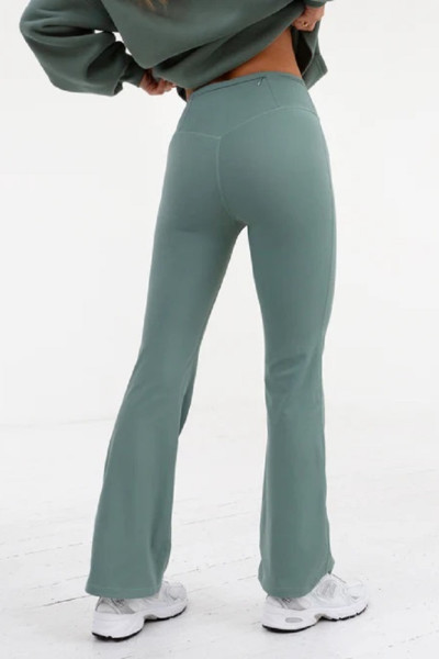 High waist flared yoga pants with back hidden zipper pockets flattering bell bottom leggings