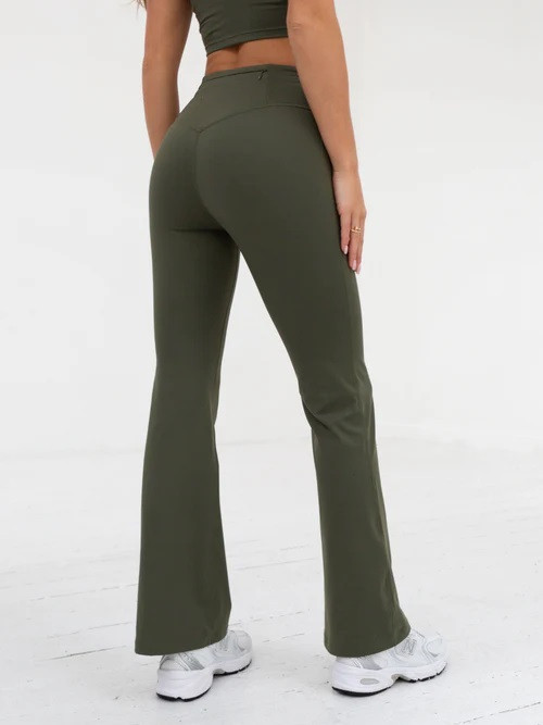 High waist flared yoga pants with back hidden zipper pockets flattering bell bottom leggings