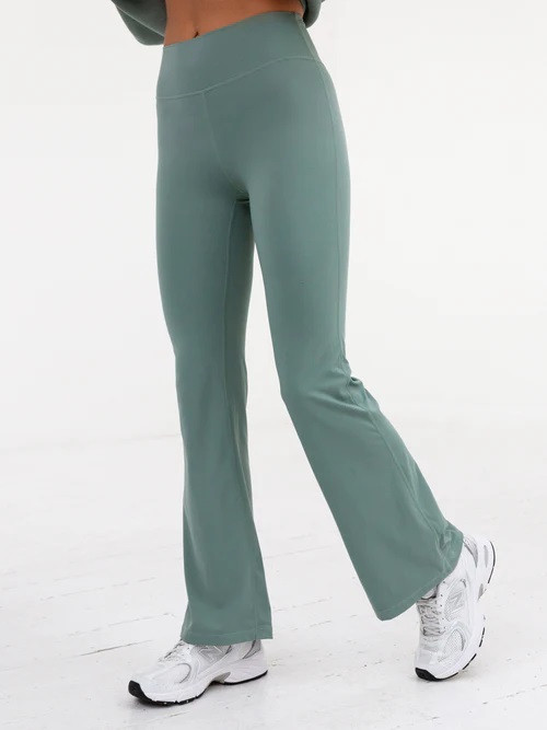 High waist flared yoga pants with back hidden zipper pockets flattering bell bottom leggings