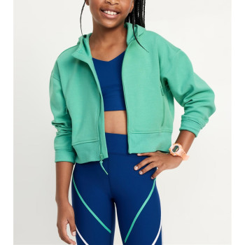 New arrival custom logo girls cropped hoodies zip front fleece cotton hooded jackets