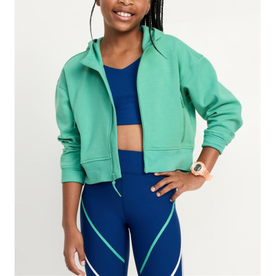 New arrival custom logo girls cropped hoodies zip front fleece cotton hooded jackets