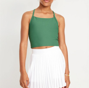 Scoop neck Y shape padded crop top girls longline sports bra with spaghetti straps