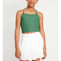 Scoop neck Y shape padded crop top girls longline sports bra with spaghetti straps