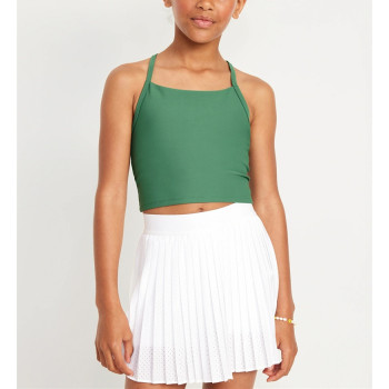 Scoop neck Y shape padded crop top girls longline sports bra with spaghetti straps