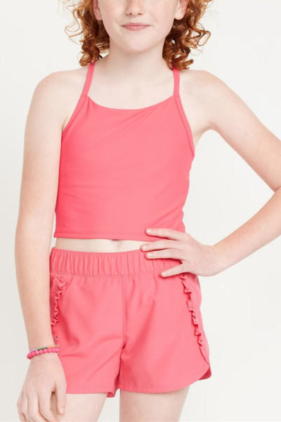 Scoop neck Y shape padded crop top girls longline sports bra with spaghetti straps