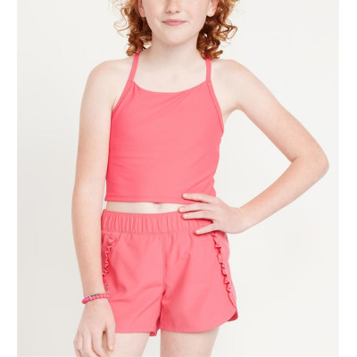 Scoop neck Y shape padded crop top girls longline sports bra with spaghetti straps