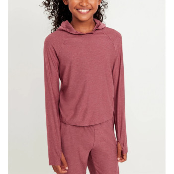 New arrival lightweight performance hoodie for girls side ruched long sleeve hooded t shirts
