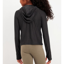 New arrival lightweight performance hoodie for girls side ruched long sleeve hooded t shirts