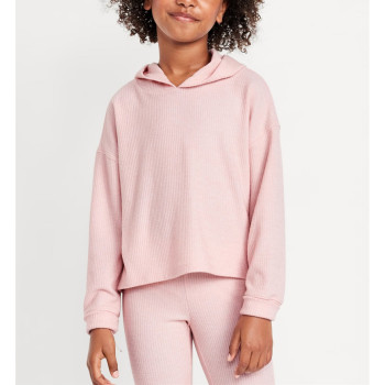 Cropped rib cotton cozy hoodies for girls loose fit drop shoulder cute sweatshirts with hood