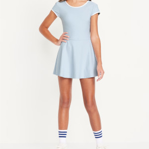 Girls short sleeve athletic dress crew neck contrast trim one piece tennis dress for girls
