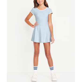 Girls short sleeve athletic dress crew neck contrast trim one piece tennis dress for girls