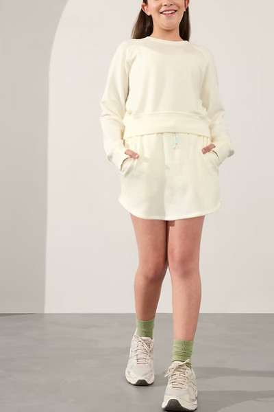 Crewneck loose fit long sleeve cropped sweatshirts with thumbhole cotton fleece pullovers