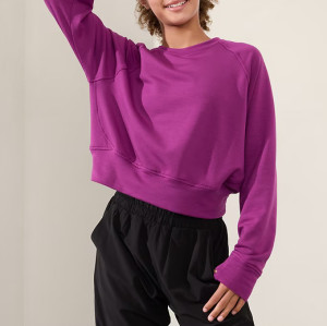 Crewneck loose fit long sleeve cropped sweatshirts with thumbhole cotton fleece pullovers