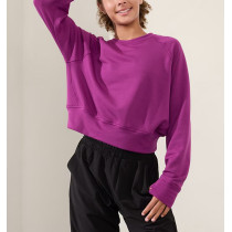 Crewneck loose fit long sleeve cropped sweatshirts with thumbhole cotton fleece pullovers