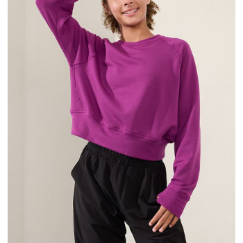 Crewneck loose fit long sleeve cropped sweatshirts with thumbhole cotton fleece pullovers