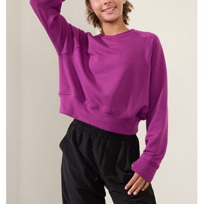 Crewneck loose fit long sleeve cropped sweatshirts with thumbhole cotton fleece pullovers