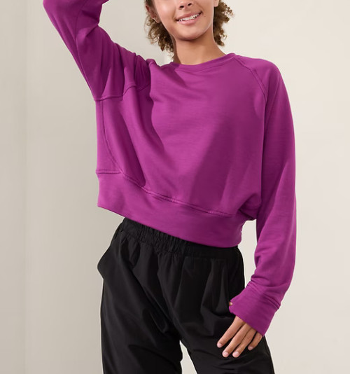 Crewneck loose fit long sleeve cropped sweatshirts with thumbhole cotton fleece pullovers