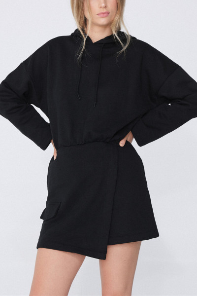 Cotton fleece short length hooded dresses for women adjustable hoodie dress