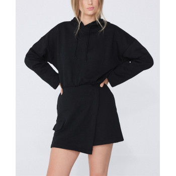 Cotton fleece short length hooded dresses for women adjustable hoodie dress