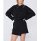Cotton fleece short length hooded dresses for women adjustable hoodie dress