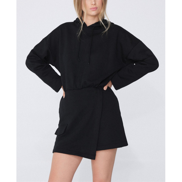 Cotton fleece short length hooded dresses for women adjustable hoodie dress