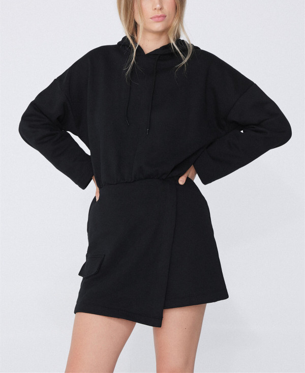 Cotton fleece short length hooded dresses for women adjustable hoodies dress
