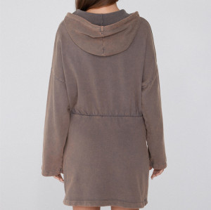 Cotton fleece short length hooded dresses for women adjustable hoodie dress