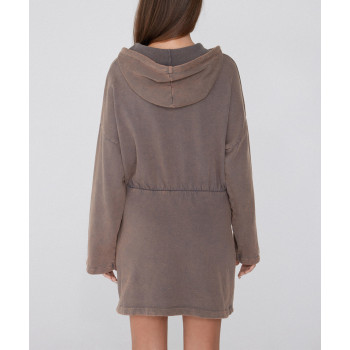 Cotton fleece short length hooded dresses for women adjustable hoodie dress