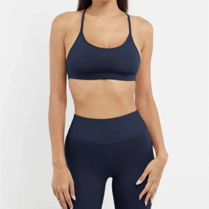 Scoop neck strappy back sports bra with removable padding women's supportive yoga bralette