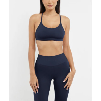 Scoop neck strappy back sports bra with removable padding women's supportive yoga bralette