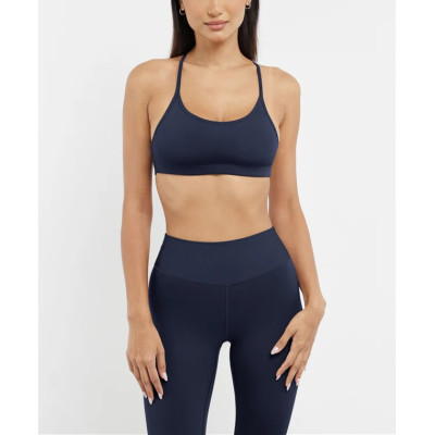 Scoop neck strappy back sports bra with removable padding women's supportive yoga bralette