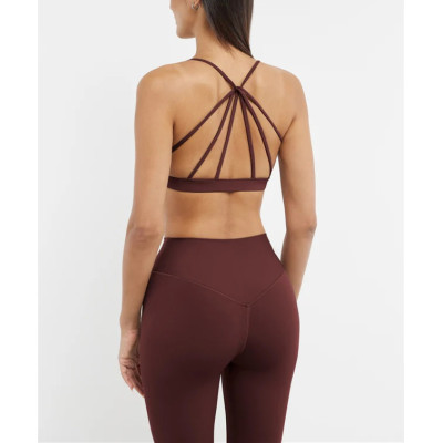 Scoop neck strappy back sports bra with removable padding women's supportive yoga bralette