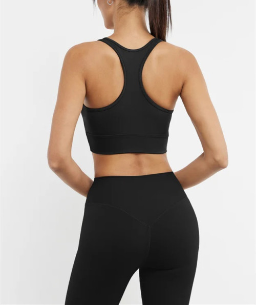 V neck ruched longline sports bra racer back gym crop top