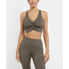 V neck ruched longline sports bra racer back gym crop top