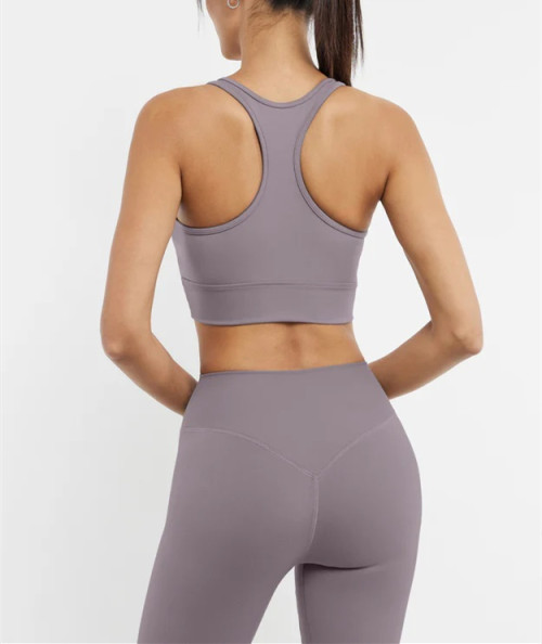 V neck ruched longline sports bra racer back gym crop top