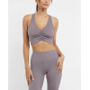 V neck ruched longline sports bra racer back gym crop top