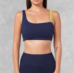 Asymmetric unique padded sports bra compressive color block fitness top