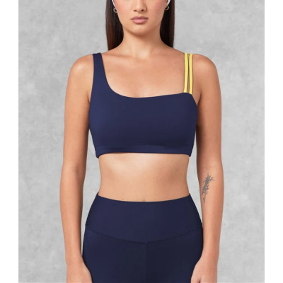 Asymmetric unique padded sports bra compressive color block fitness top