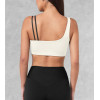 Asymmetric unique padded sports bra compressive color block fitness top