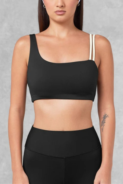 Asymmetric unique padded sports bra compressive color block fitness top