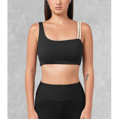 Asymmetric unique padded sports bra compressive color block fitness top