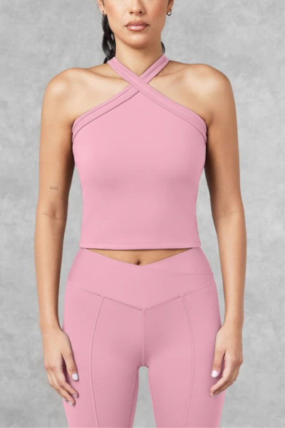 New longline halter neck sports bra full coverage supportive cropped tank