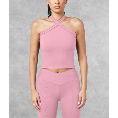 New longline halter neck sports bra full coverage supportive cropped tank
