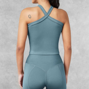 New longline halter neck sports bra full coverage supportive cropped tank